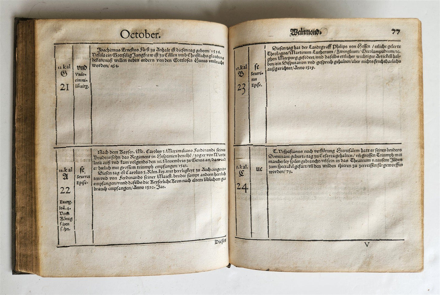 1554 HISTORICAL CALENDAR by CASPAR GOLDWURM Calendarium Historicum ANTIQUE