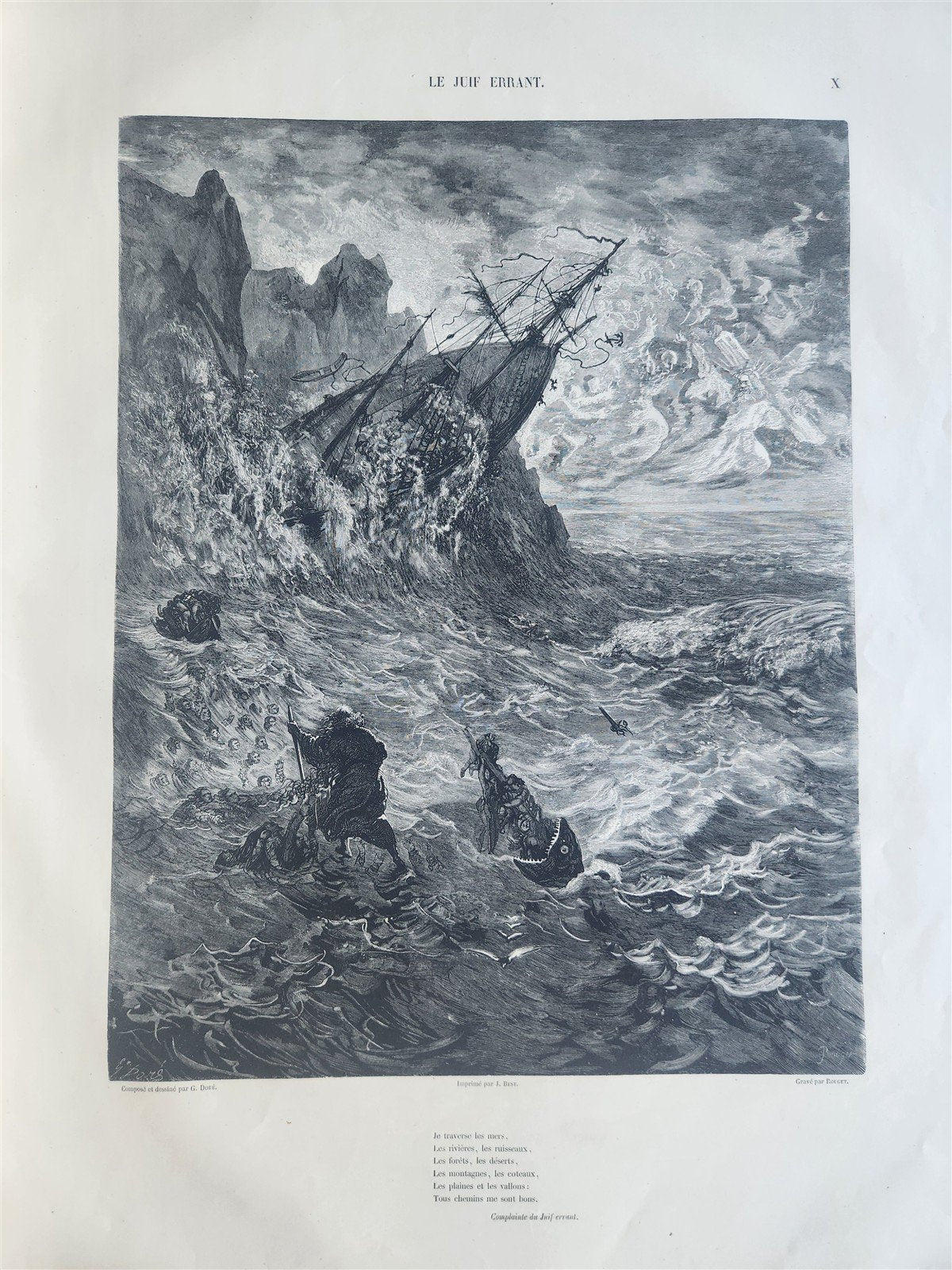 1856 Legend of Wandering Jew ILLUSTRATED by GUSTAVE DORE ANTIQUE LARGE FOLIO