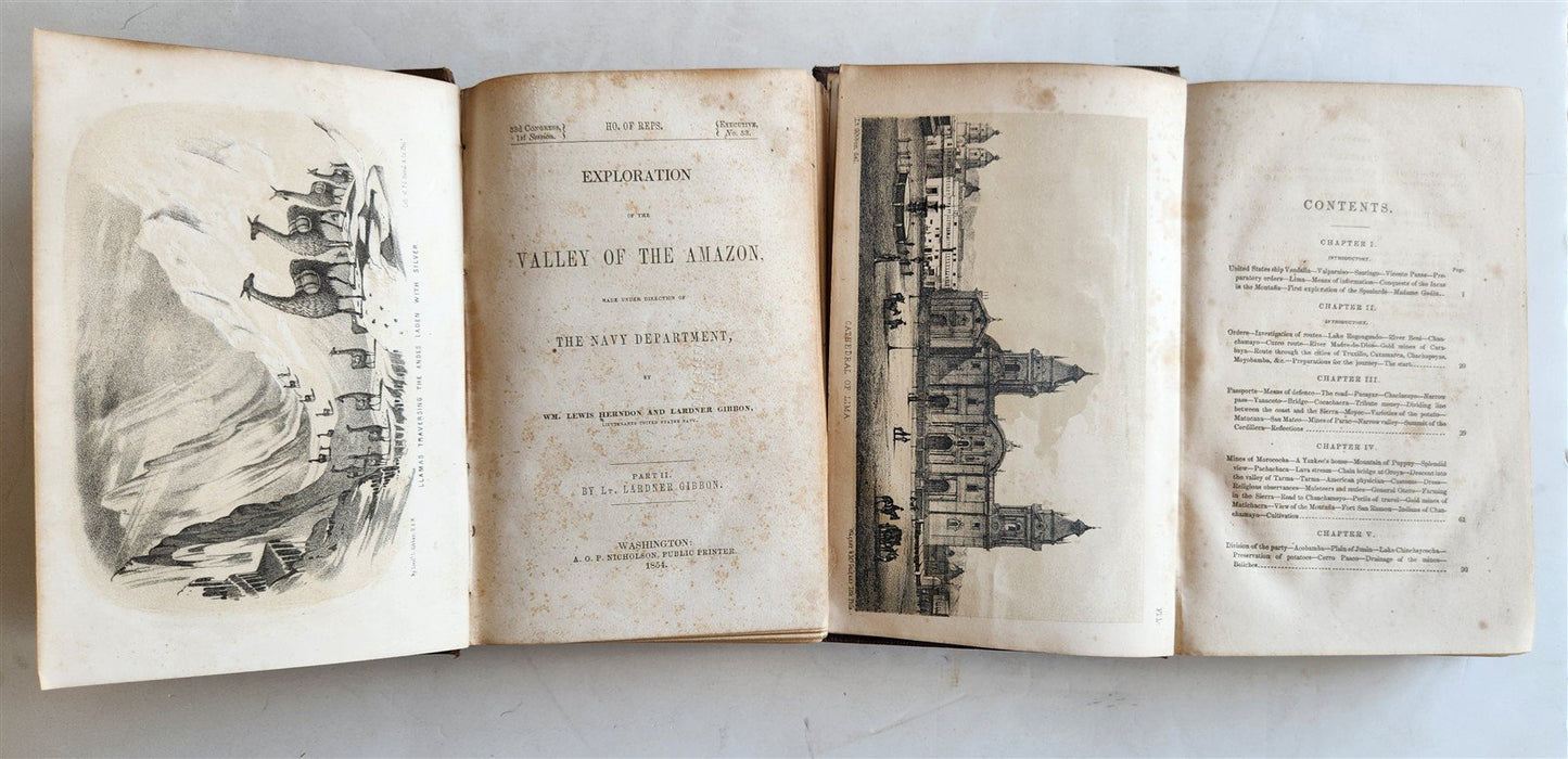 1854 Exploration of Amazon Valley by Lieut Herndon ANTIQUE 2 volumes ILLUSTRATED