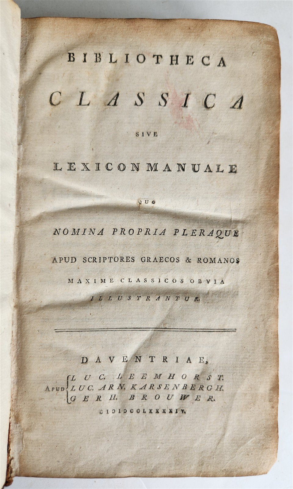 1794 Bibliotheca classica sive Lexicon manuale antique ARMORIAL BINDING