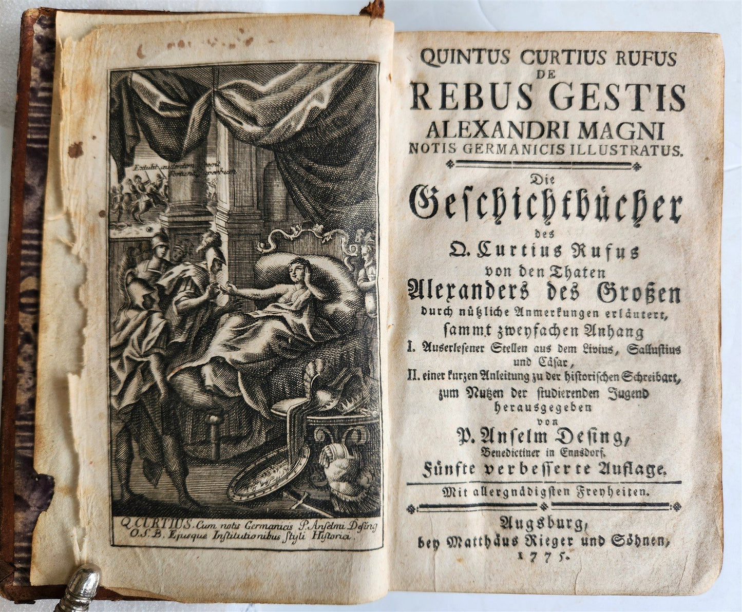 1775 HISTORY of ALEXANDER THE GREAT w/ MAP antique ARMORIAL BINDING