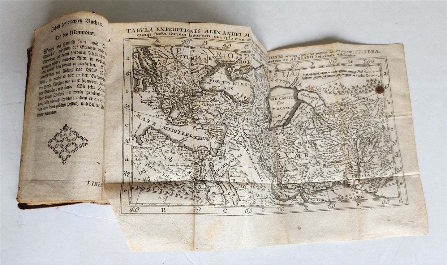 1775 HISTORY of ALEXANDER THE GREAT w/ MAP antique ARMORIAL BINDING