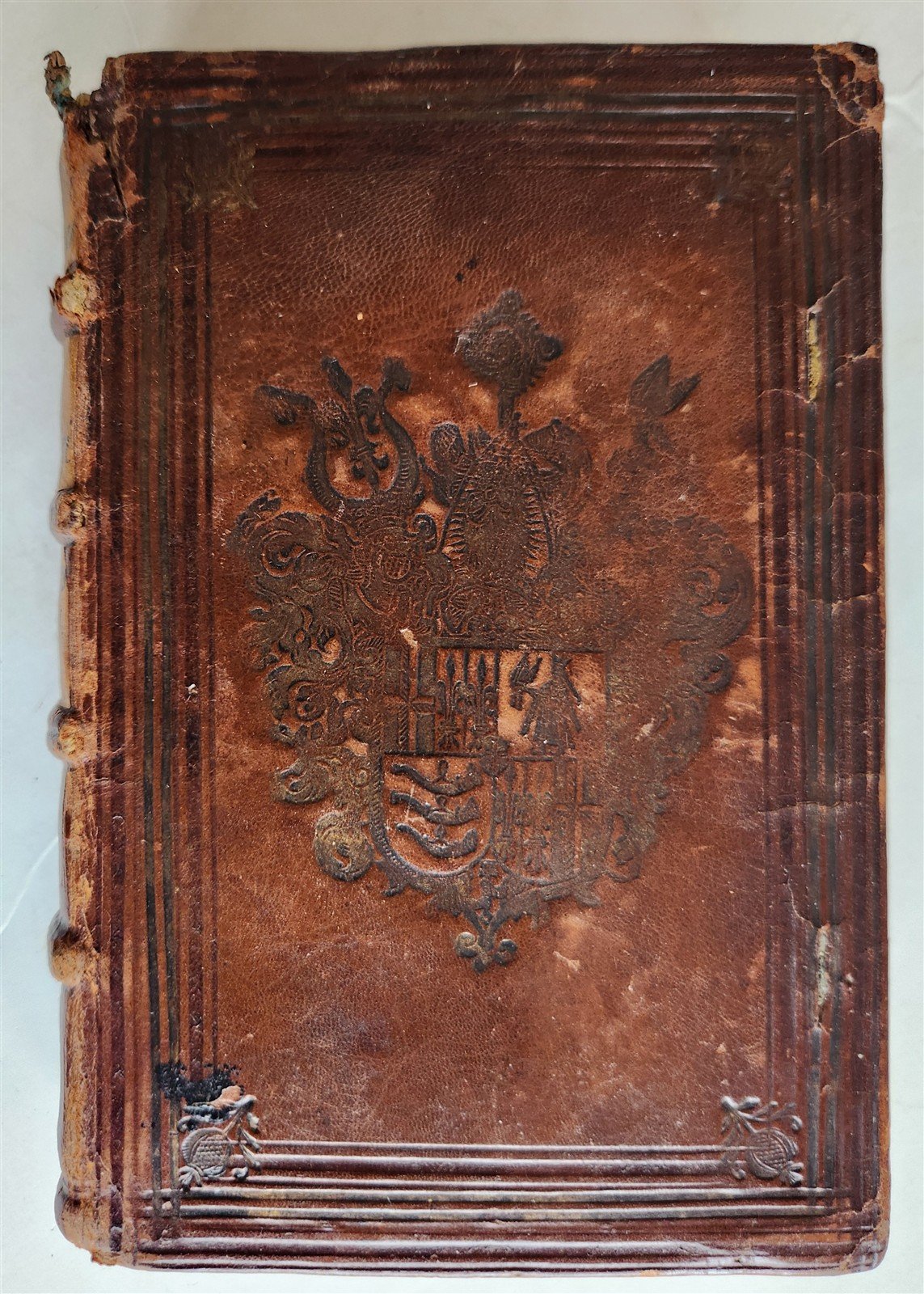 1596 LIFE of TWELVE CAESARS by Suetonius PLANTIN PRESS antique ARMORIAL BINDING