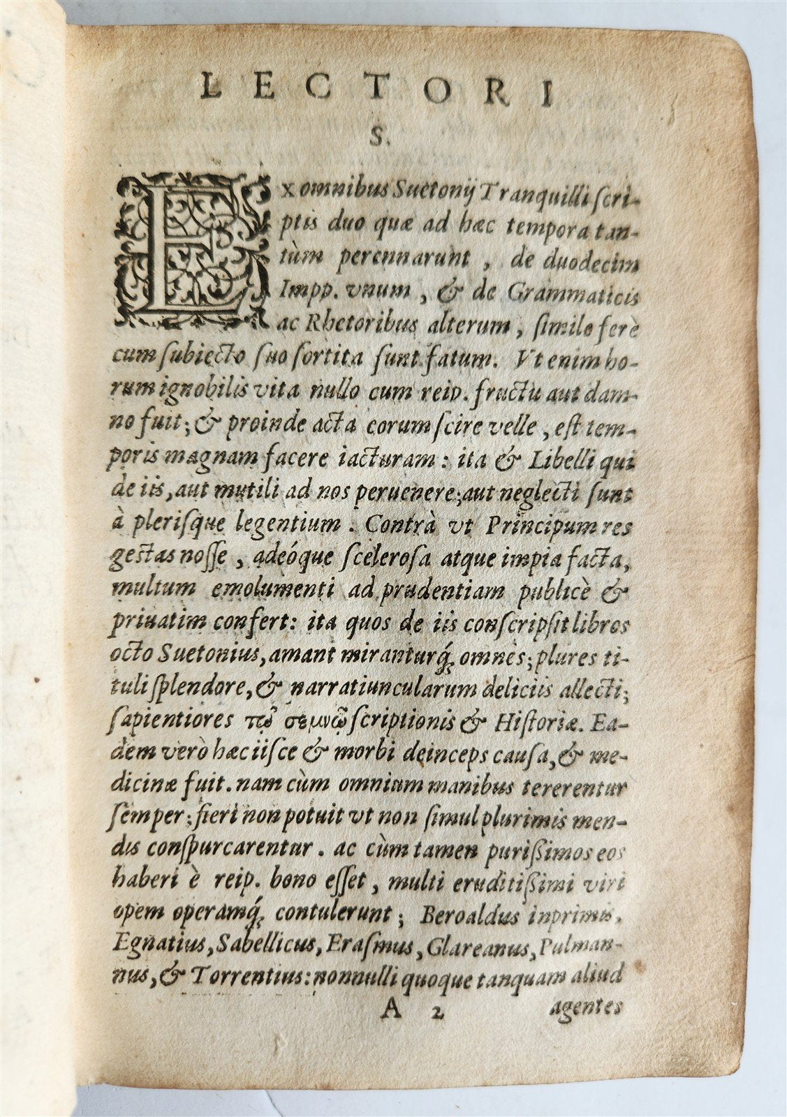 1596 LIFE of TWELVE CAESARS by Suetonius PLANTIN PRESS antique ARMORIAL BINDING