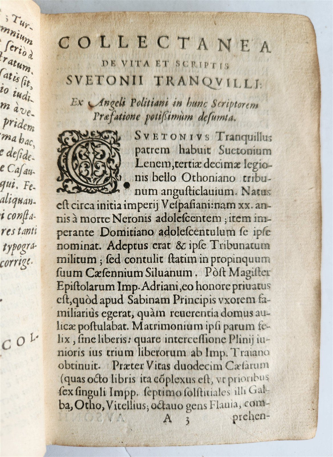 1596 LIFE of TWELVE CAESARS by Suetonius PLANTIN PRESS antique ARMORIAL BINDING