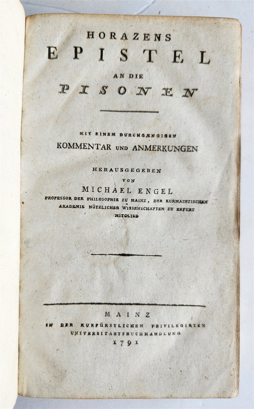 1791 HORACE Epistle to the Pisones in GERMAN antique ARMORIAL BINDING