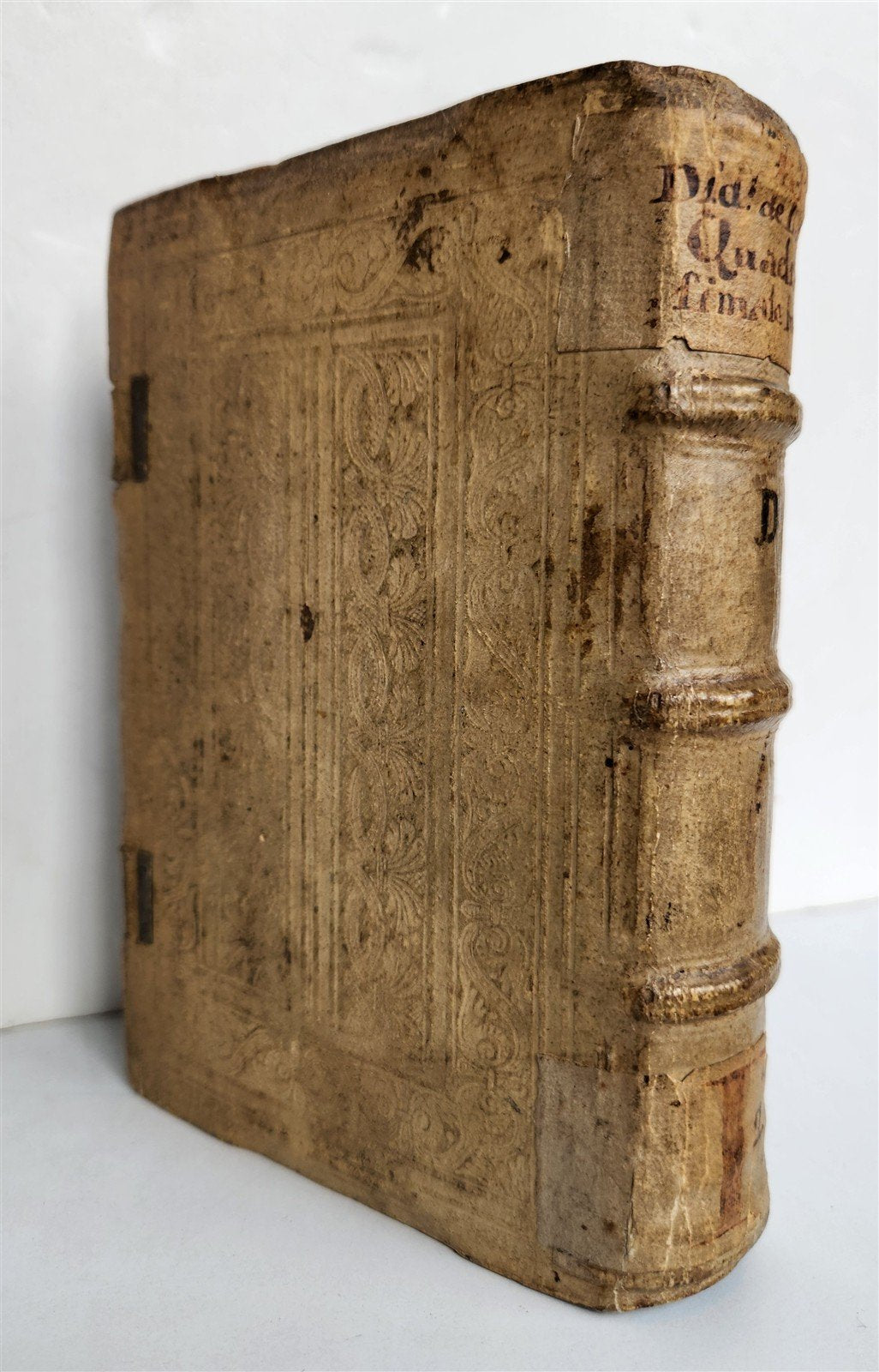 1604 SERMONES by DIDACUS antique BLIND TOOLED PIGSKIN BINDING w/ CLASPS