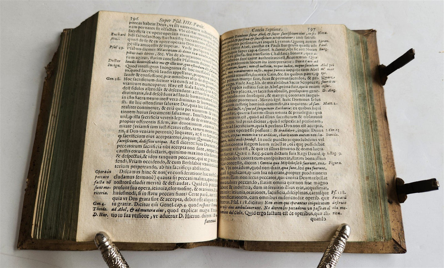 1604 SERMONES by DIDACUS antique BLIND TOOLED PIGSKIN BINDING w/ CLASPS