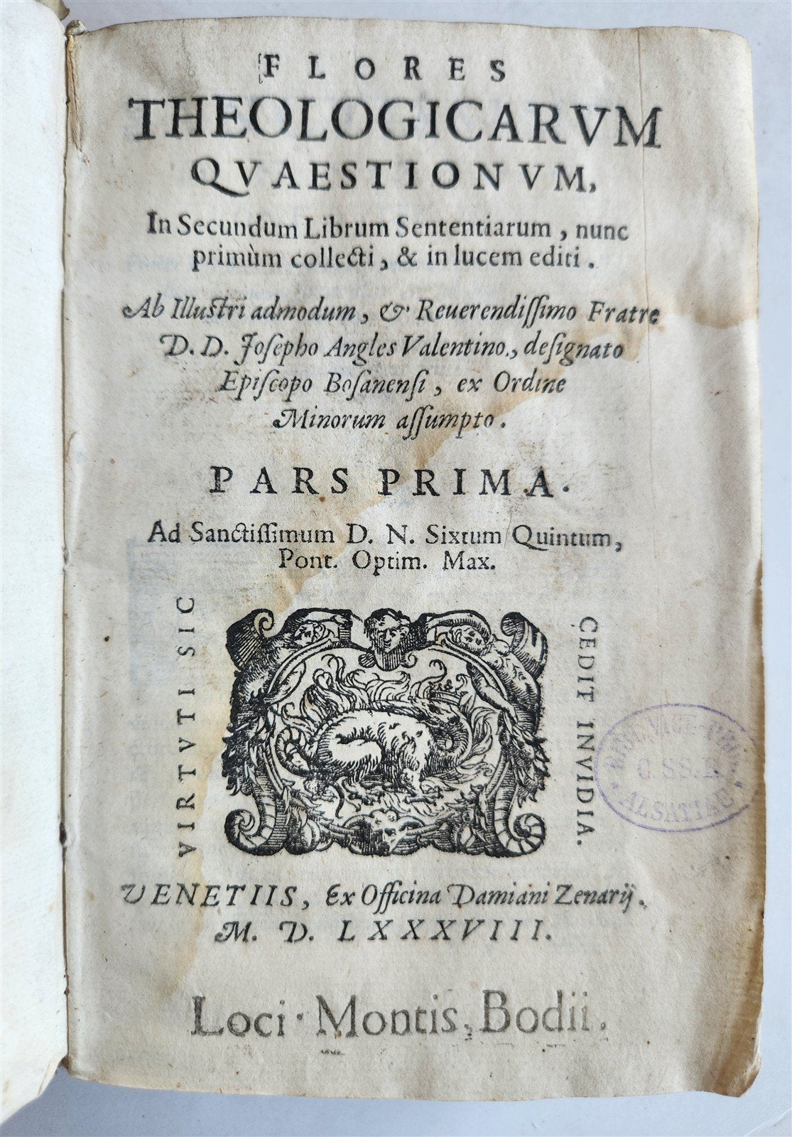 1588 Flores Theologicarum antique VELLUM BINDING Flowers of Theology Jose Angles