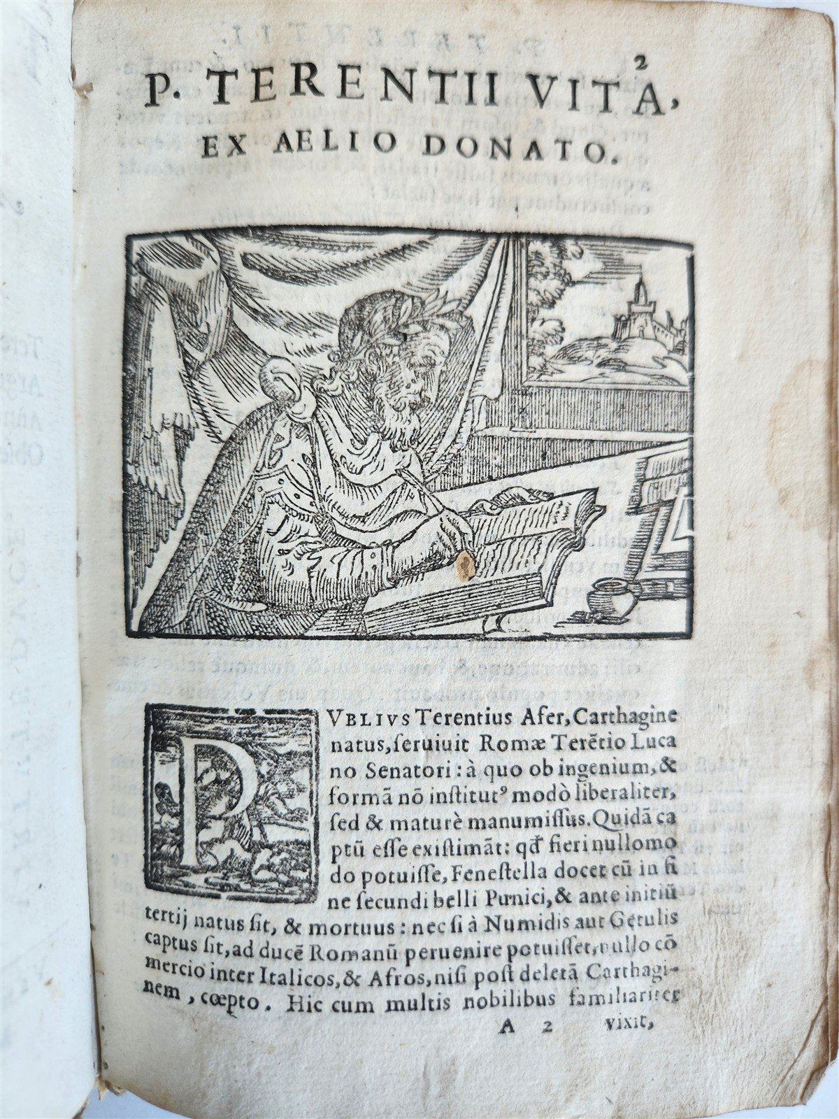 1584 COMEDIES by TERENCE antique ILLUSTRATED vellum binding 16th CENTURY