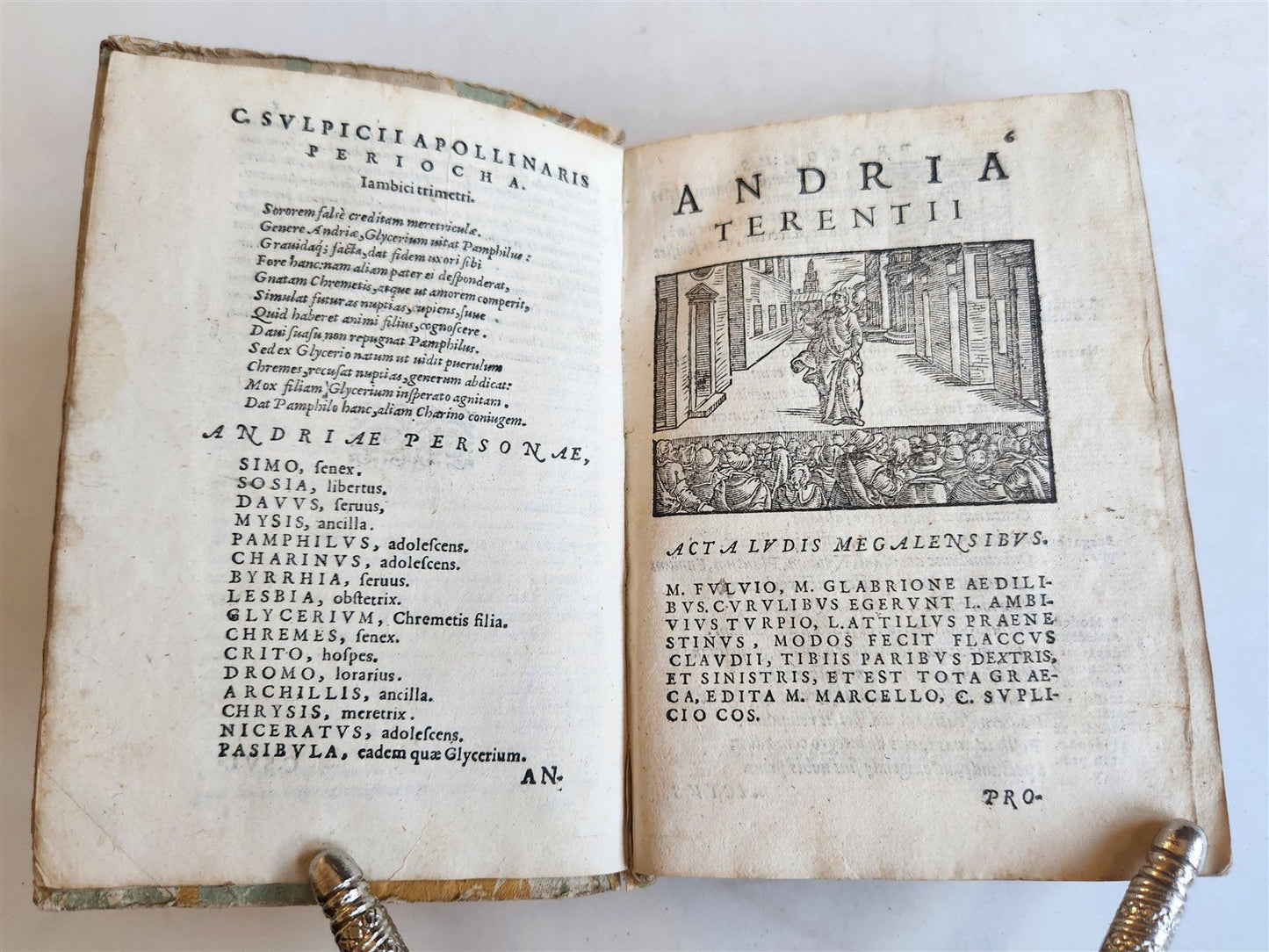 1584 COMEDIES by TERENCE antique ILLUSTRATED vellum binding 16th CENTURY