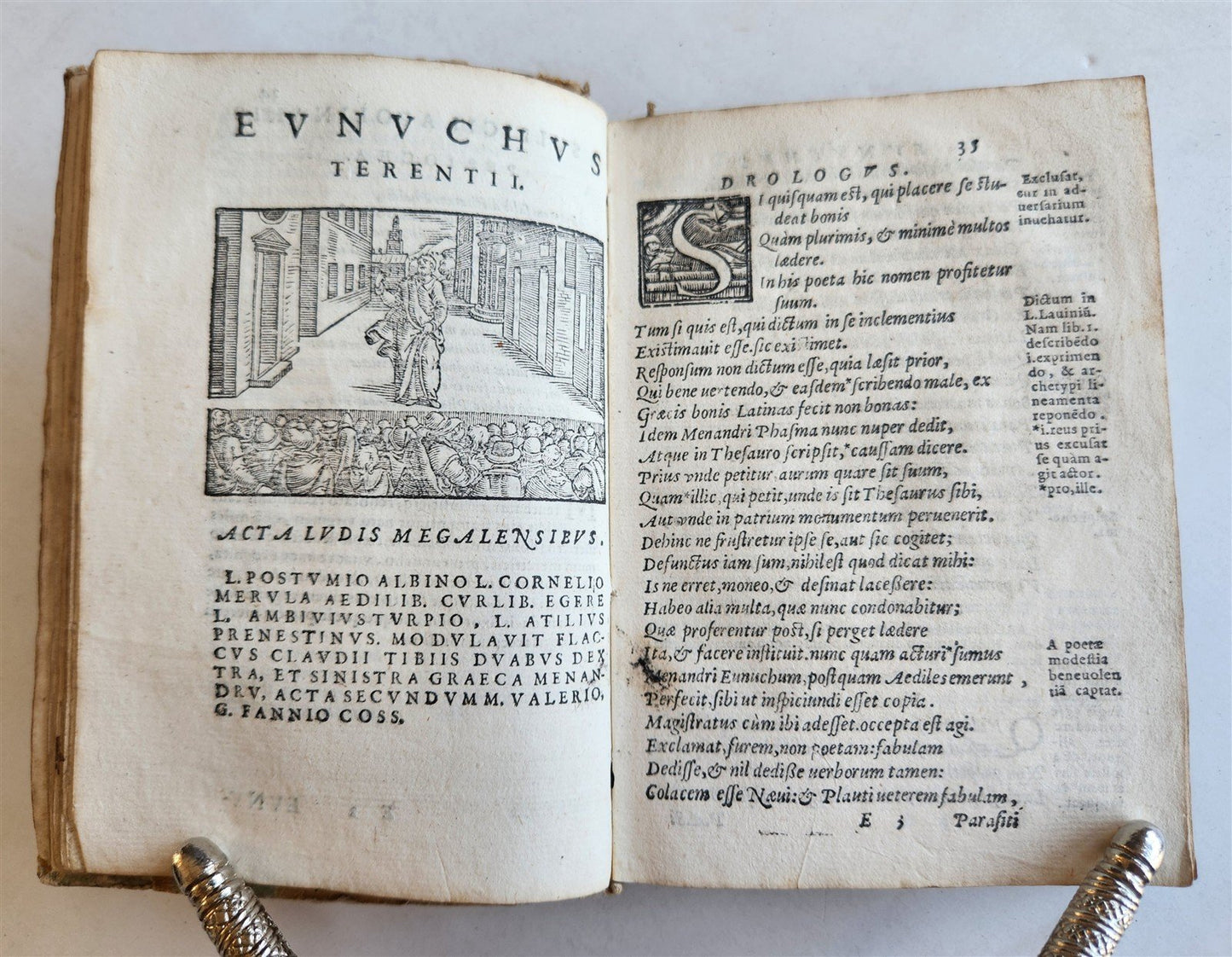 1584 COMEDIES by TERENCE antique ILLUSTRATED vellum binding 16th CENTURY