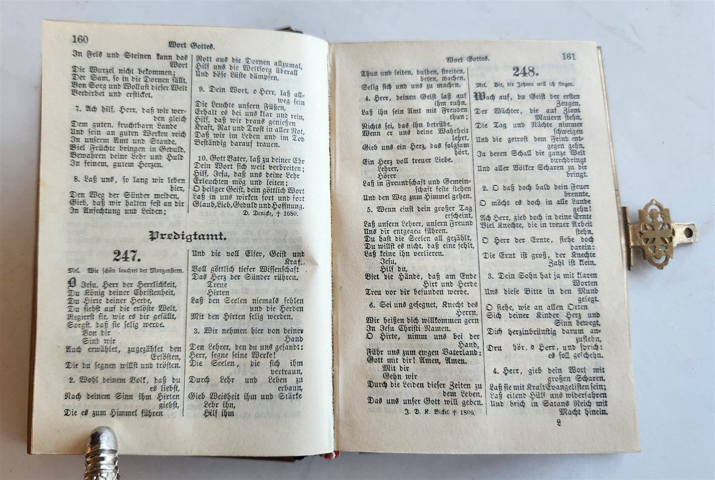 1902 GERMAN HYMNAL SONG BOOK VELVET BINDING w/ BRASS EDGES & CROSS antique