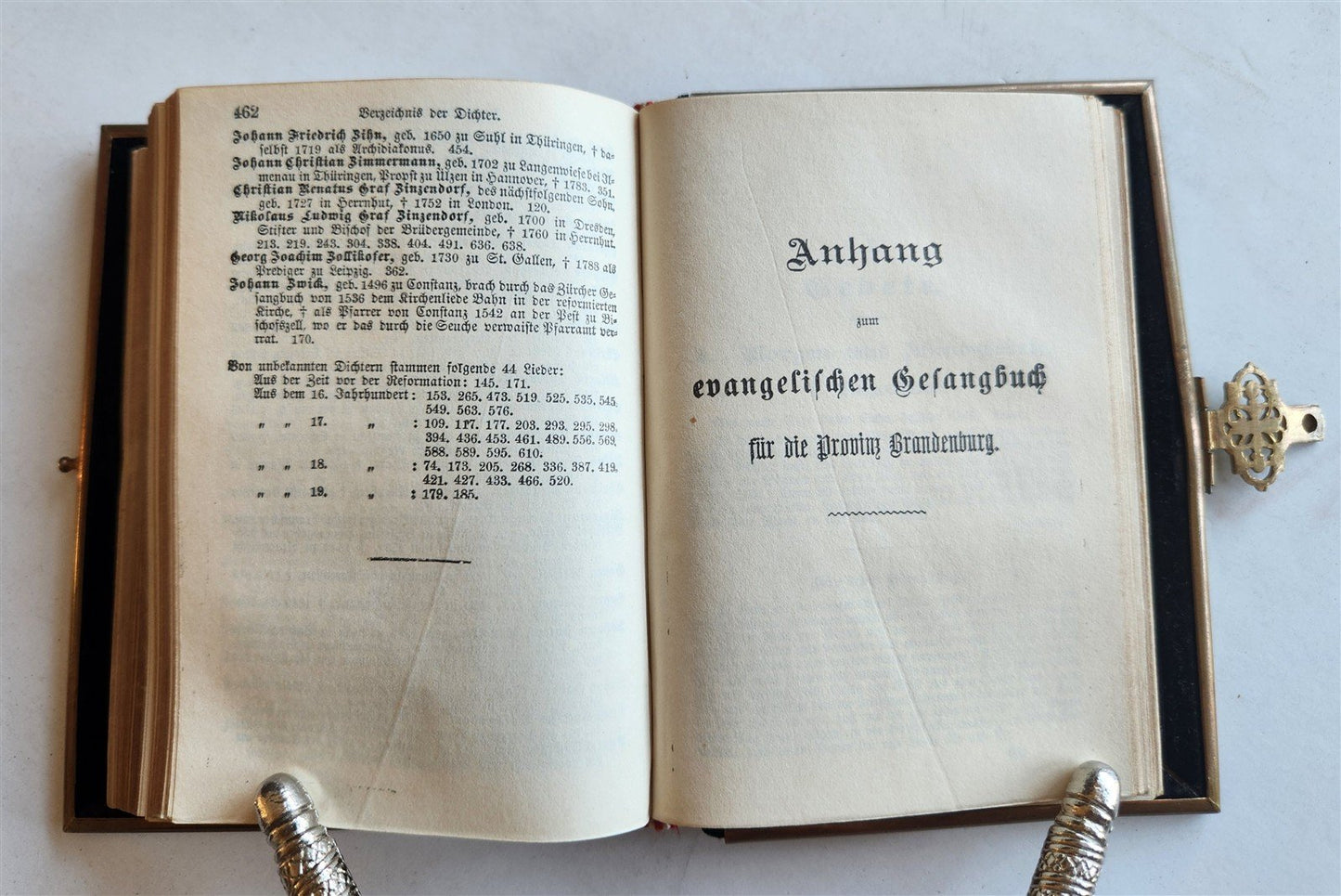 1902 GERMAN HYMNAL SONG BOOK VELVET BINDING w/ BRASS EDGES & CROSS antique