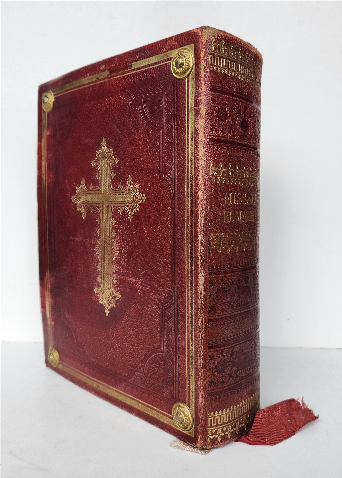 1905 MISSAL FOLIO antique LEATHER BINDING w/ BRASS FITTINGS Missale Romanum
