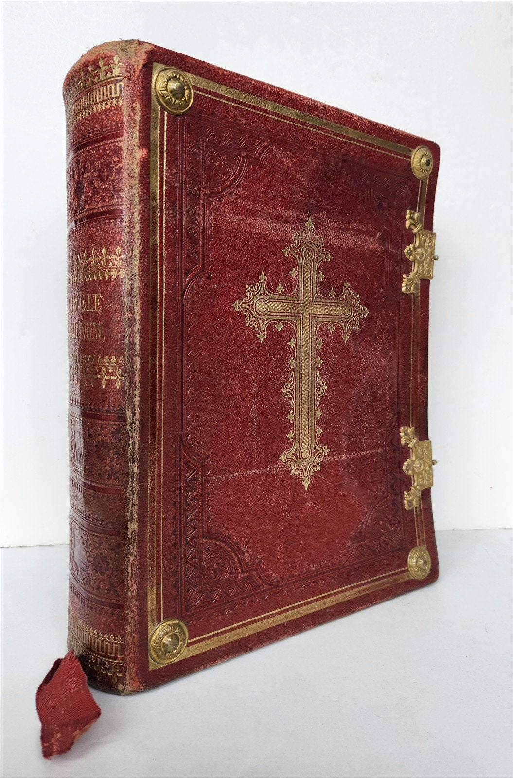 1905 MISSAL FOLIO antique LEATHER BINDING w/ BRASS FITTINGS Missale Romanum