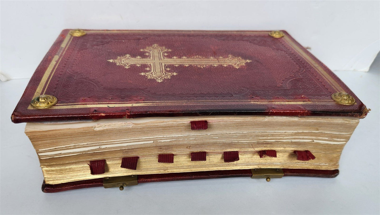 1905 MISSAL FOLIO antique LEATHER BINDING w/ BRASS FITTINGS Missale Romanum