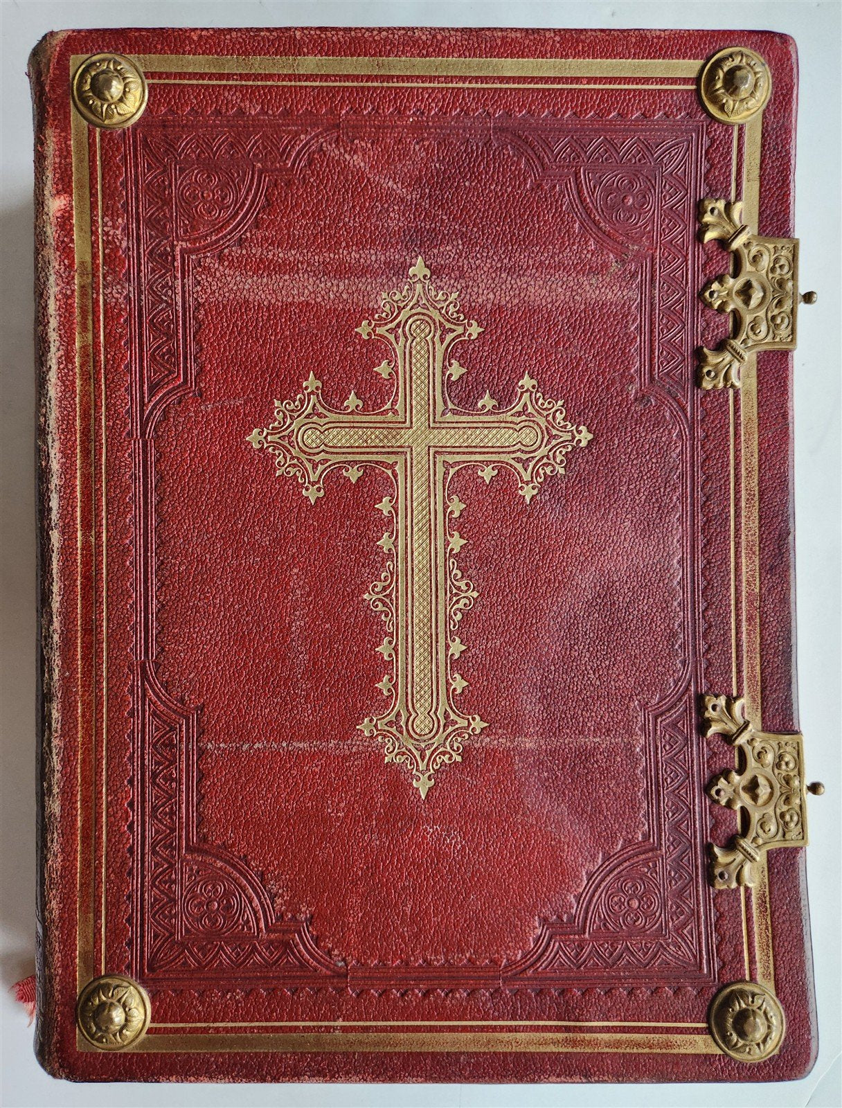 1905 MISSAL FOLIO antique LEATHER BINDING w/ BRASS FITTINGS Missale Romanum