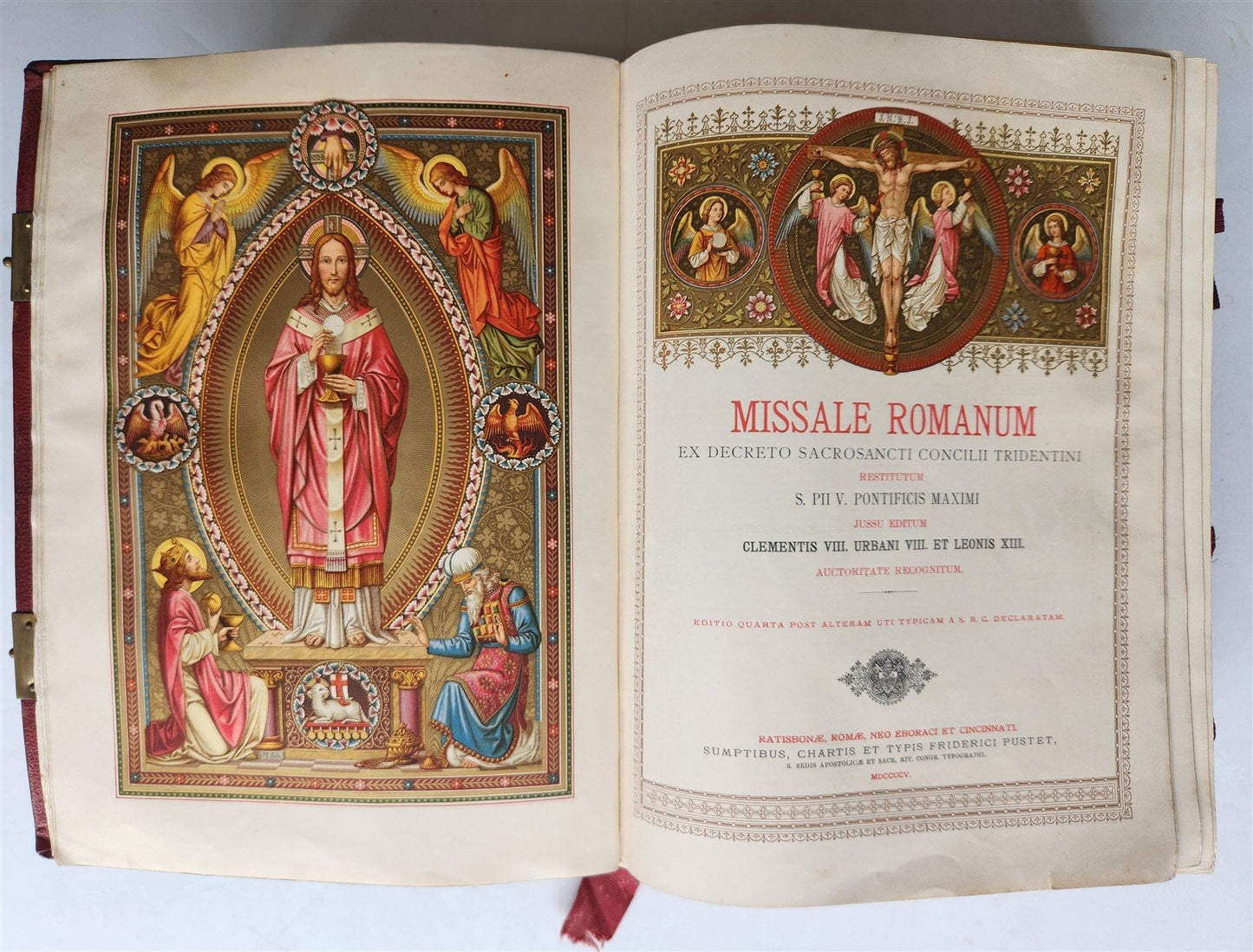 1905 MISSAL FOLIO antique LEATHER BINDING w/ BRASS FITTINGS Missale Romanum