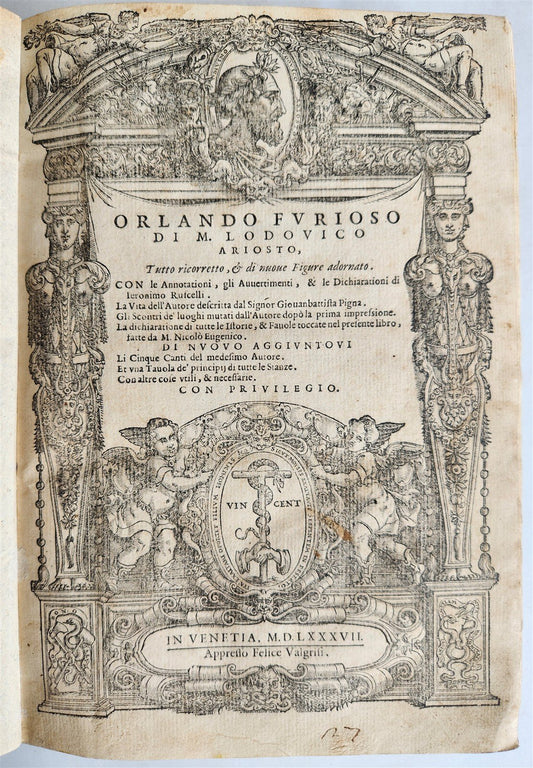 1587 ORLANDO FURIOSO by Lodovico Ariosto antique MAGNIFICENTLY ILLUSTRATED