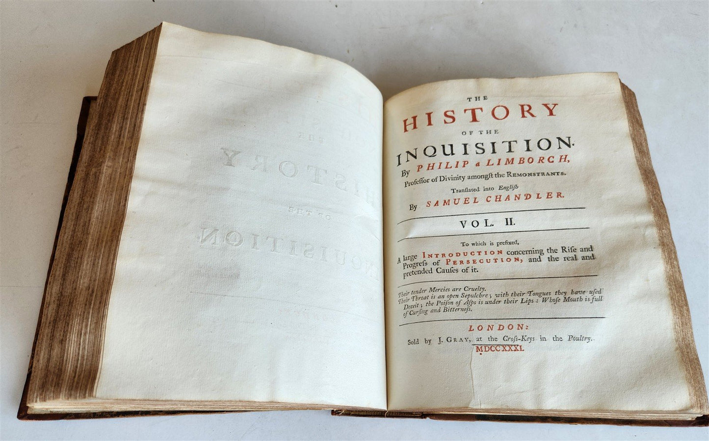 1731 HISTORY of INQUISITION in ENGLISH by Limborch antique ILLUSTRATED