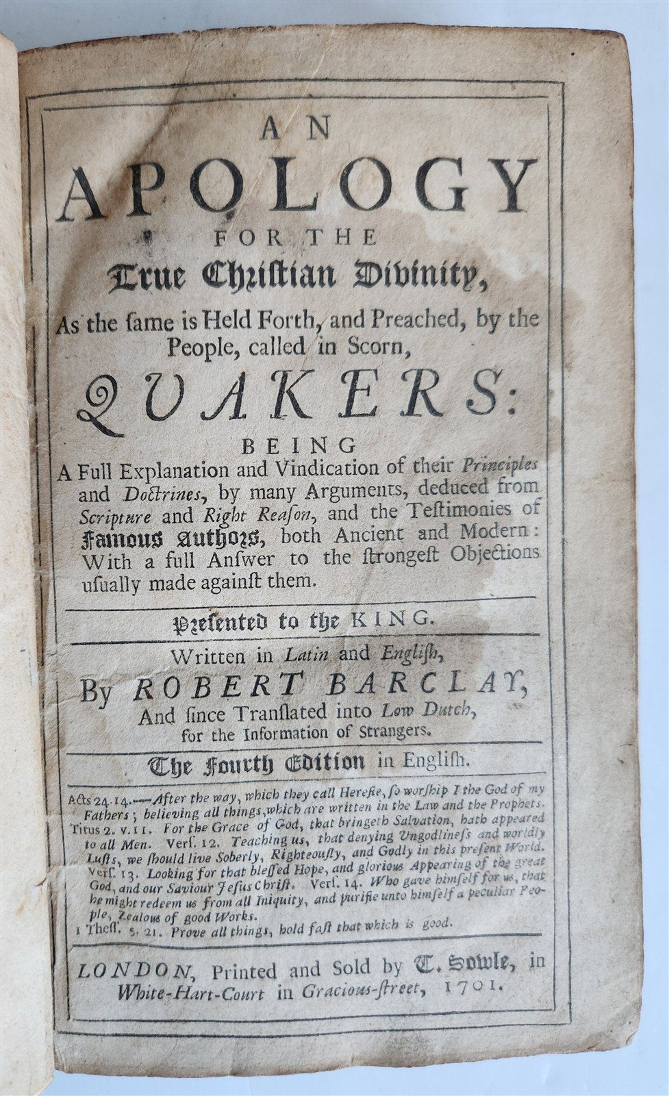1701 QUAKERS Apology for the True Christian Divinity antique in ENGLISH