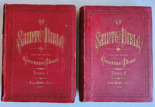 1874 BIBLE GUSTAVE DORE LLUSTRATED 2 VOLUMES MASSIVE FOLIO antique 230 plates