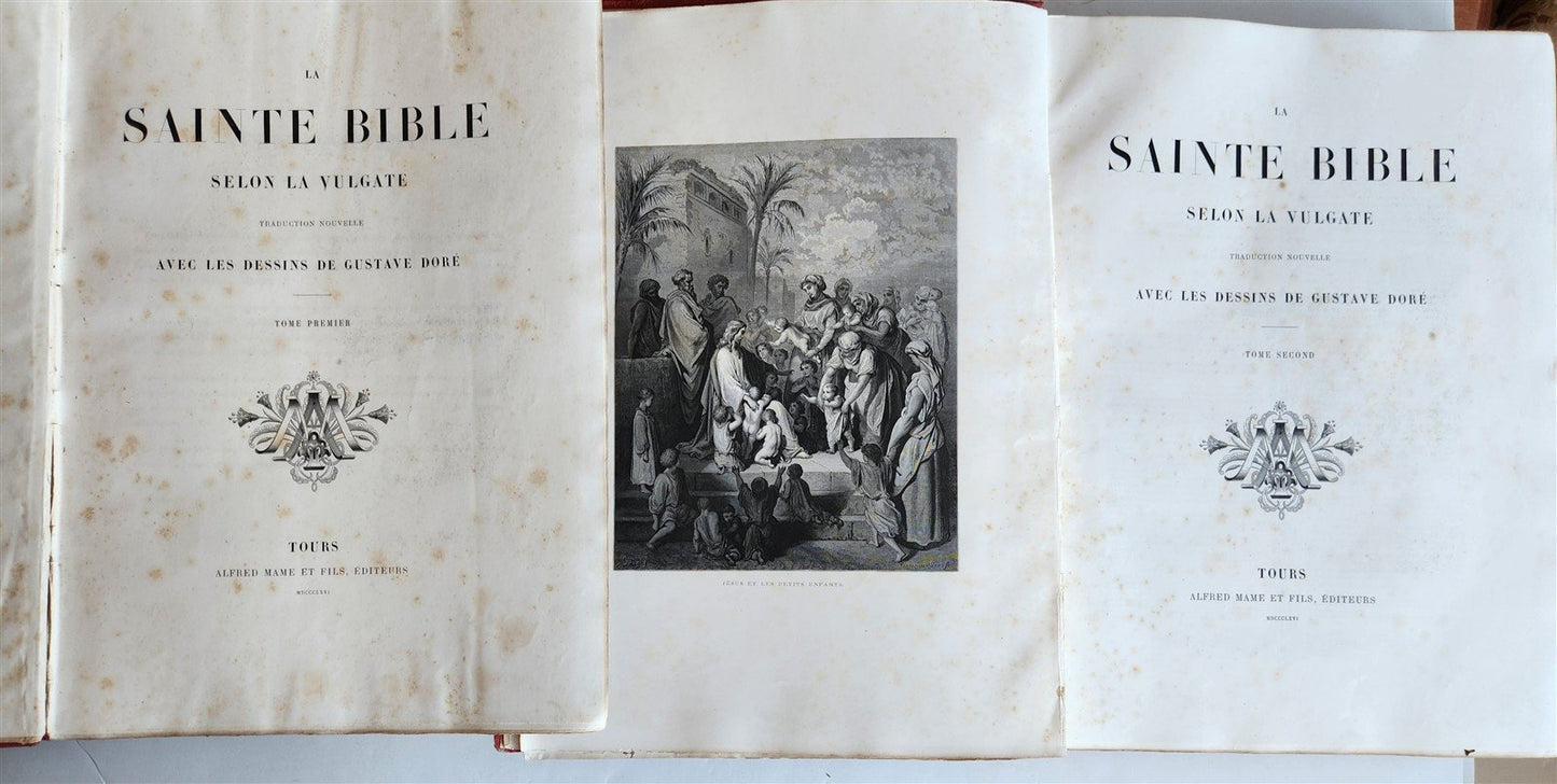 1874 BIBLE GUSTAVE DORE LLUSTRATED 2 VOLUMES MASSIVE FOLIO antique 230 plates