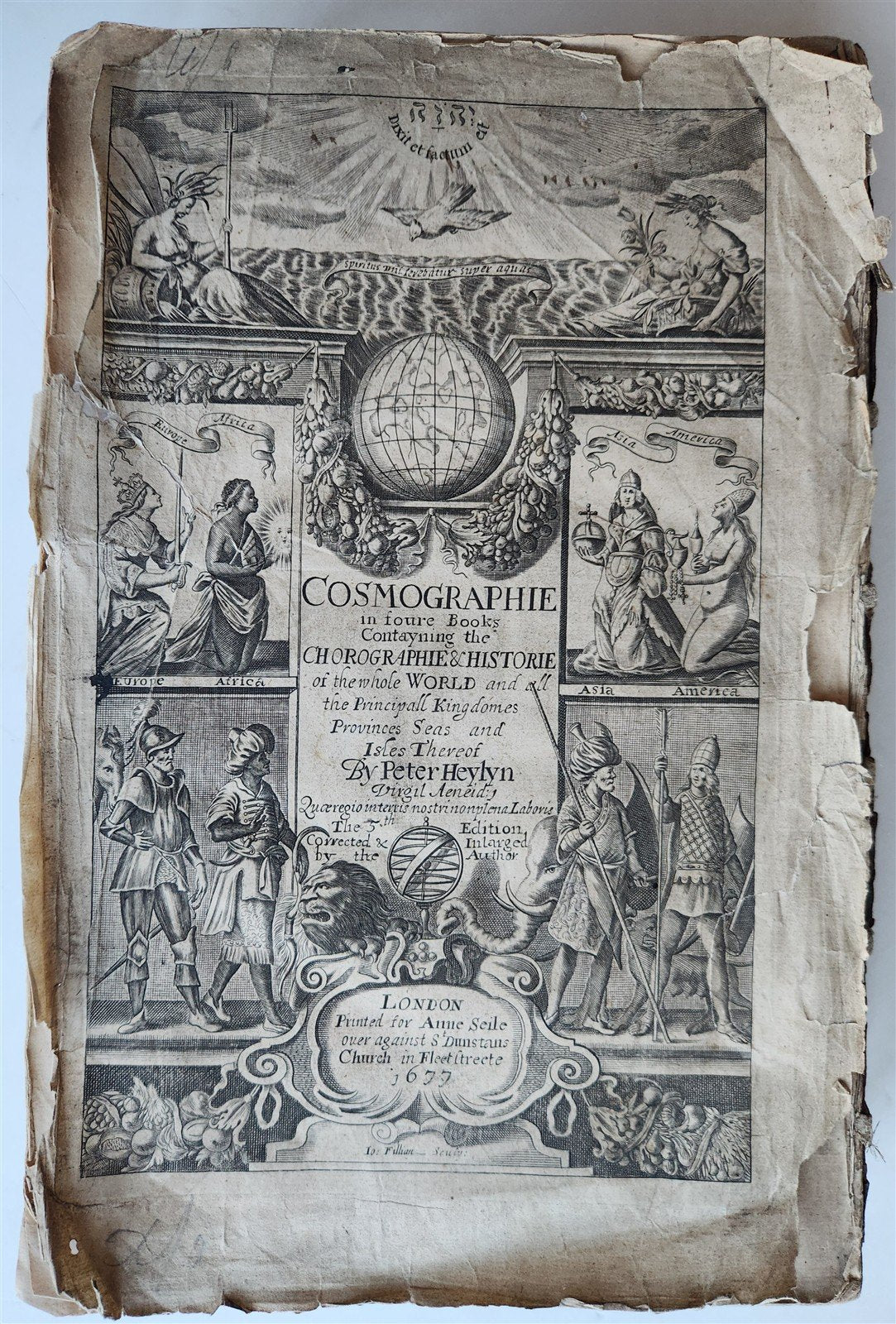 1677 COSMOGRAPHIE by PETER HEYLIN in ENGLISH antique rare ILLUSTRATED w/ MAPS