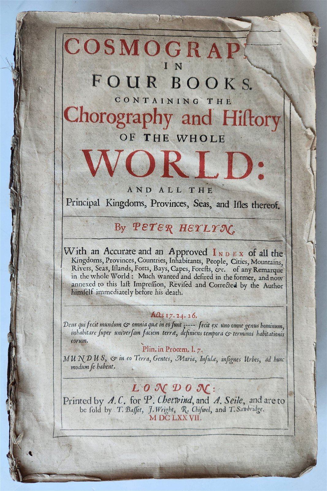 1677 COSMOGRAPHIE by PETER HEYLIN in ENGLISH antique rare ILLUSTRATED w/ MAPS