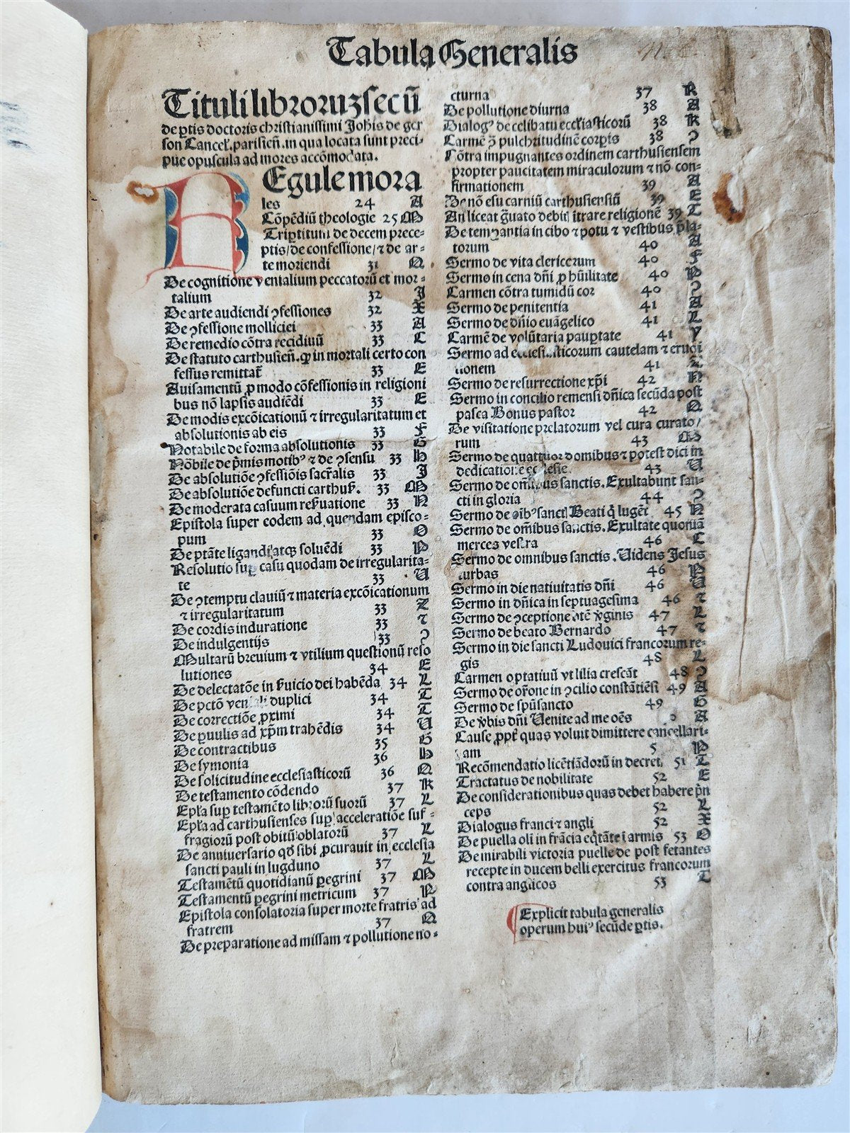 1489 INCUNABULA by JOHANNIS DE GERSON antique VELLUM BINDING OPERA MORALIA
