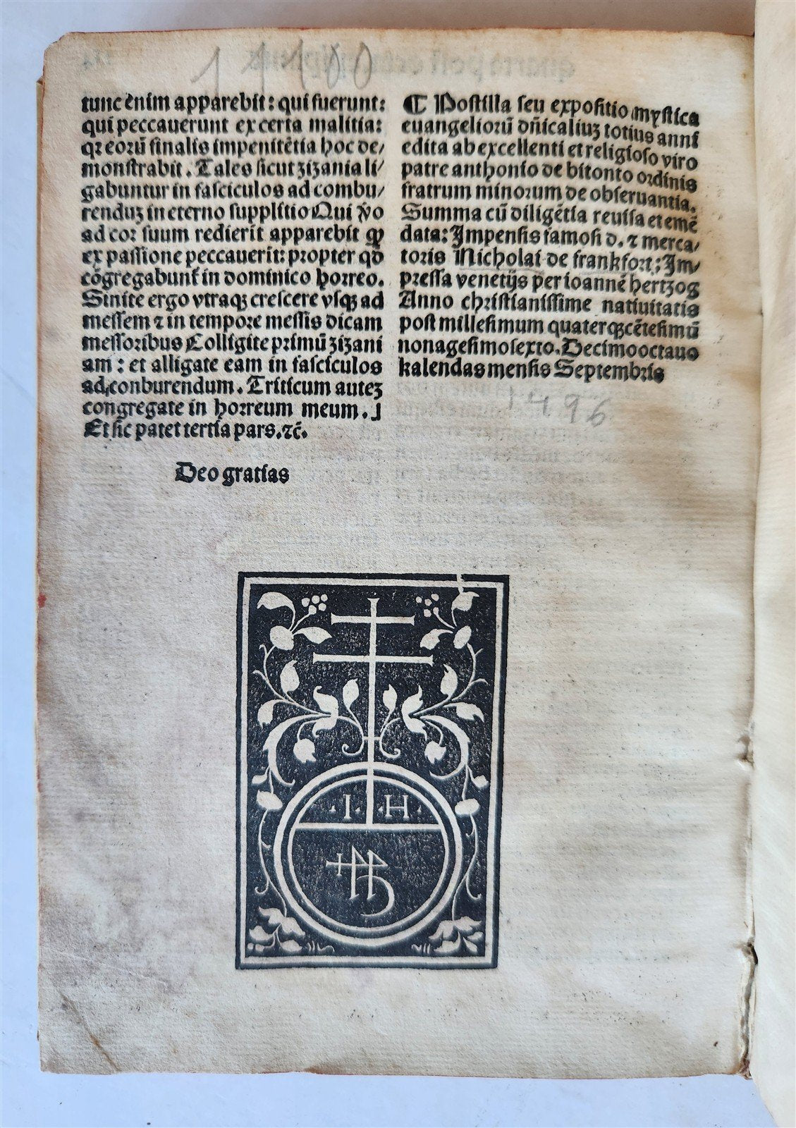 1496 INCUNABULA THEOLOGY by ANTONIUS DE BITONTO antique 15th CENTURY