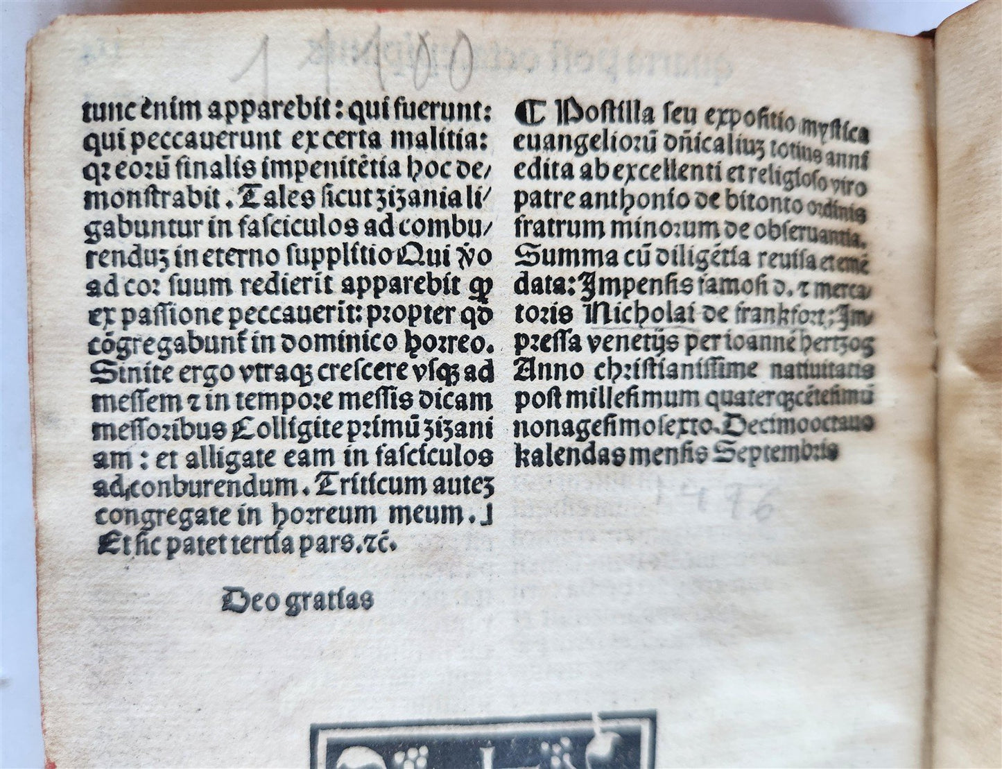 1496 INCUNABULA THEOLOGY by ANTONIUS DE BITONTO antique 15th CENTURY