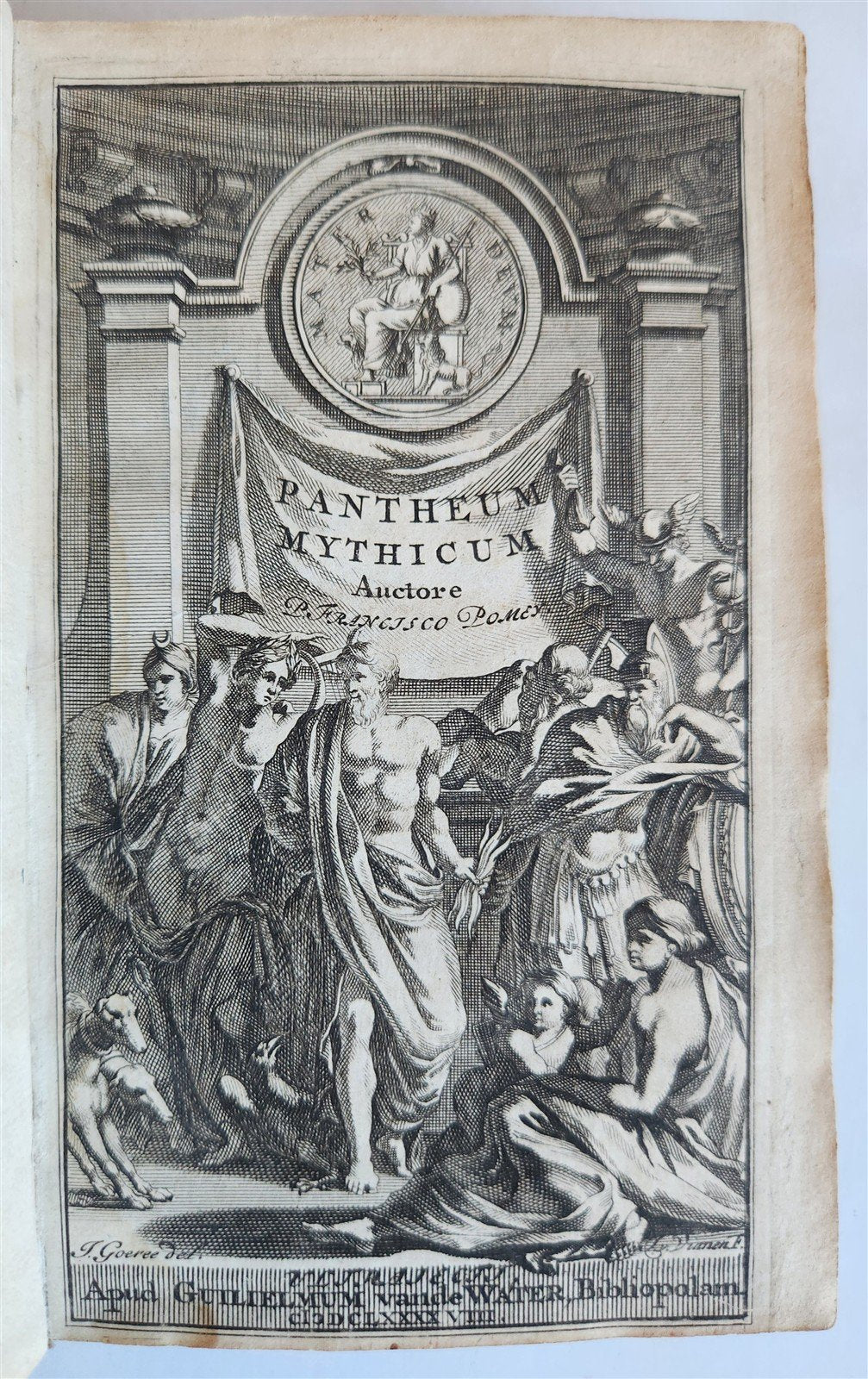 1697 MYTHOLOGY ILLUSTRATED w/ 26 ENGRAVINGS antique VELLUM BOUND