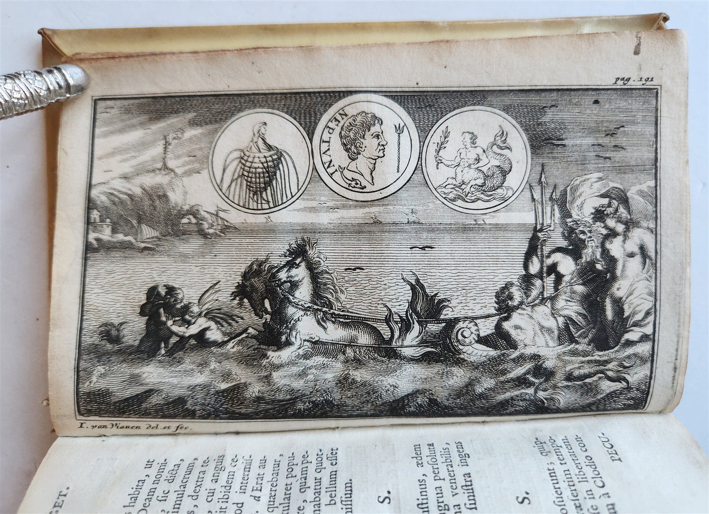 1697 MYTHOLOGY ILLUSTRATED w/ 26 ENGRAVINGS antique VELLUM BOUND