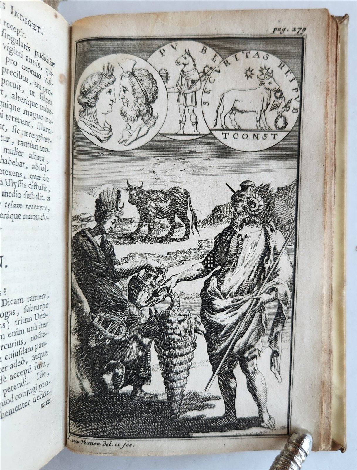 1697 MYTHOLOGY ILLUSTRATED w/ 26 ENGRAVINGS antique VELLUM BOUND