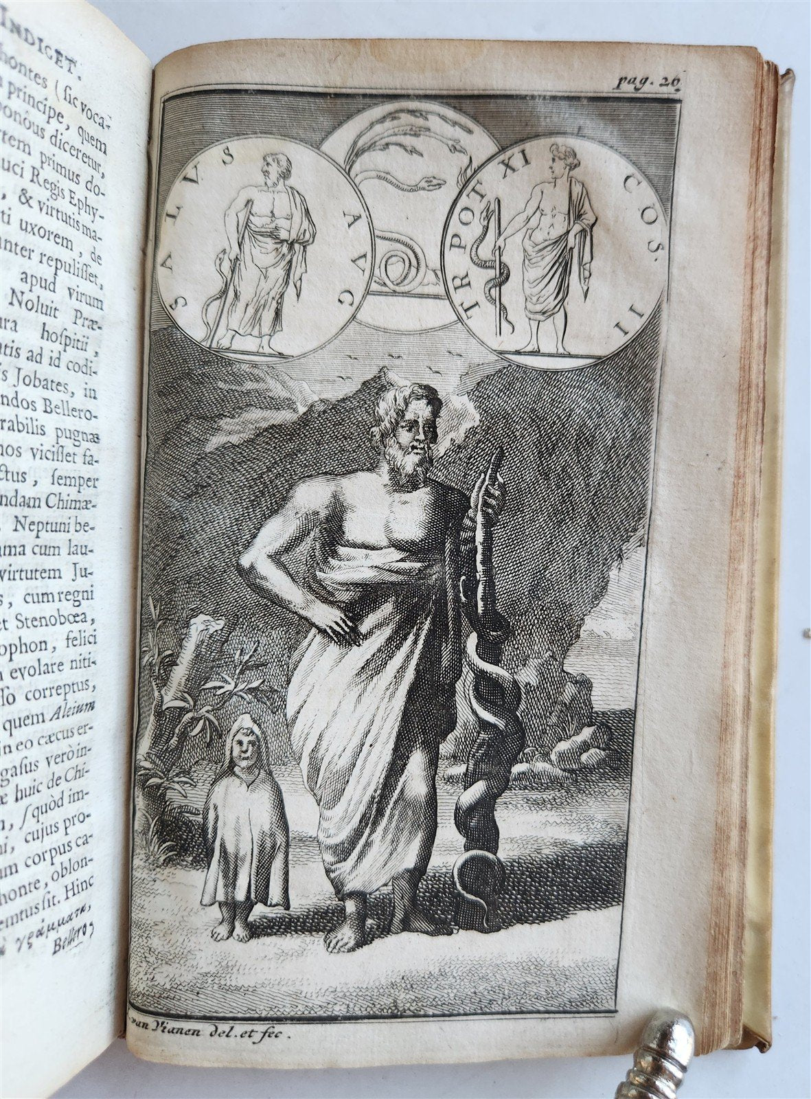 1697 MYTHOLOGY ILLUSTRATED w/ 26 ENGRAVINGS antique VELLUM BOUND