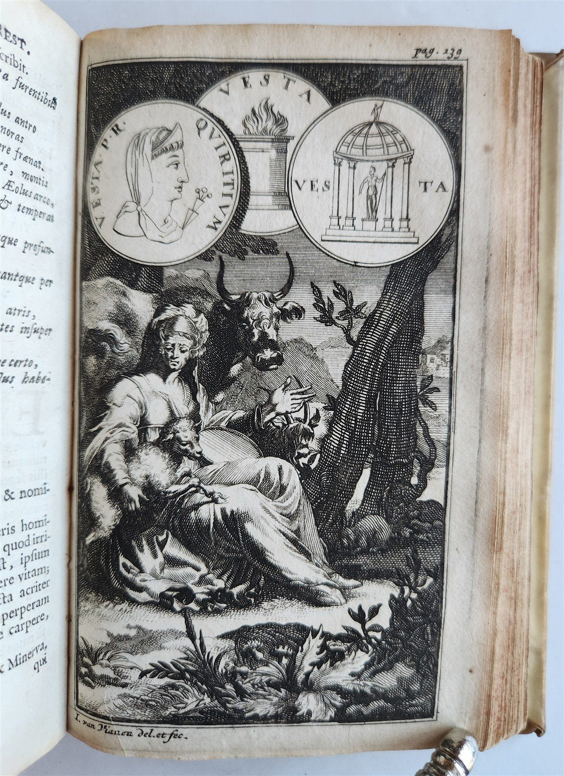 1697 MYTHOLOGY ILLUSTRATED w/ 26 ENGRAVINGS antique VELLUM BOUND