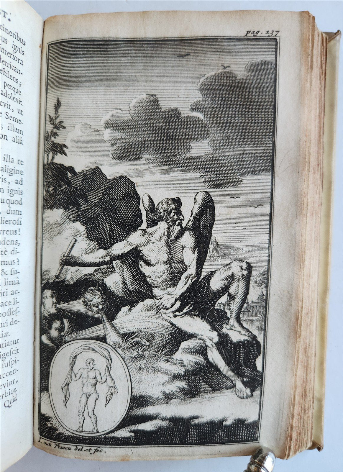 1697 MYTHOLOGY ILLUSTRATED w/ 26 ENGRAVINGS antique VELLUM BOUND