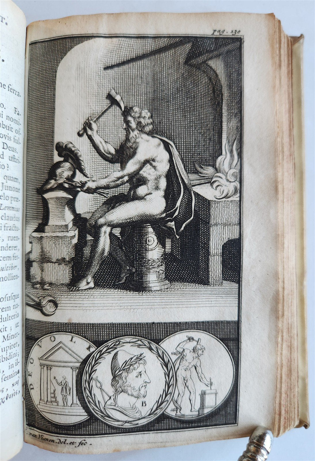 1697 MYTHOLOGY ILLUSTRATED w/ 26 ENGRAVINGS antique VELLUM BOUND