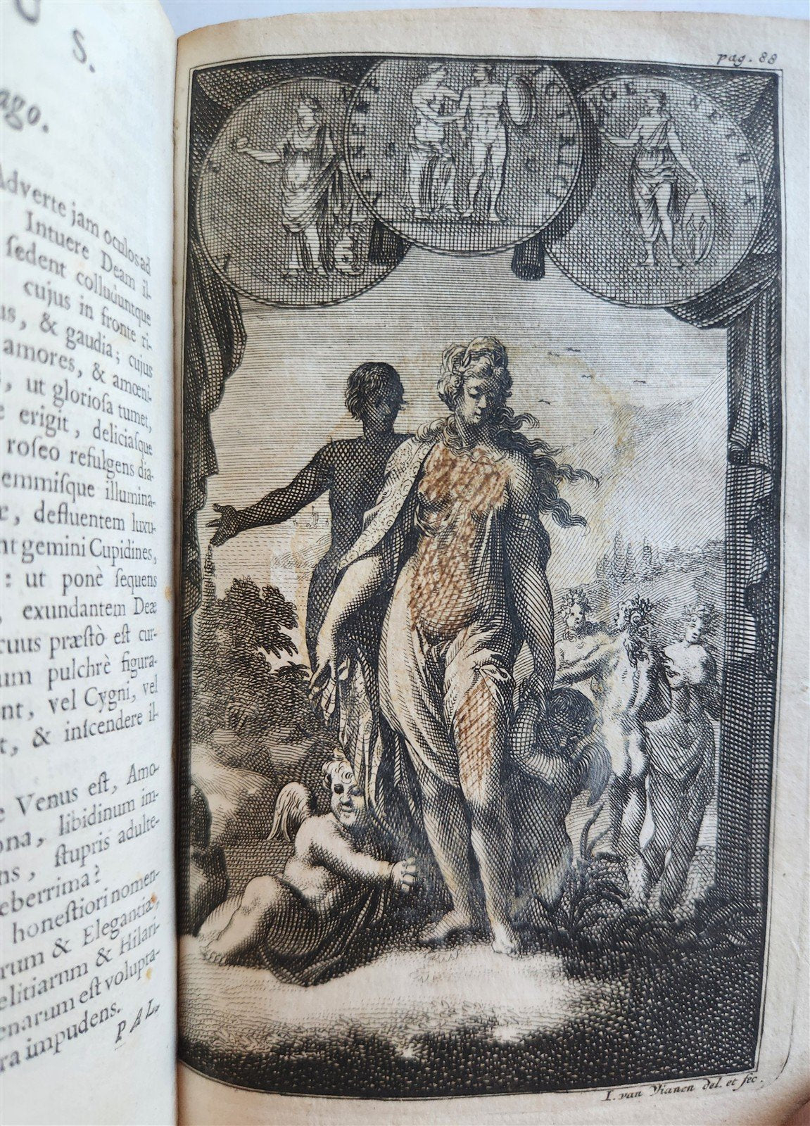 1697 MYTHOLOGY ILLUSTRATED w/ 26 ENGRAVINGS antique VELLUM BOUND