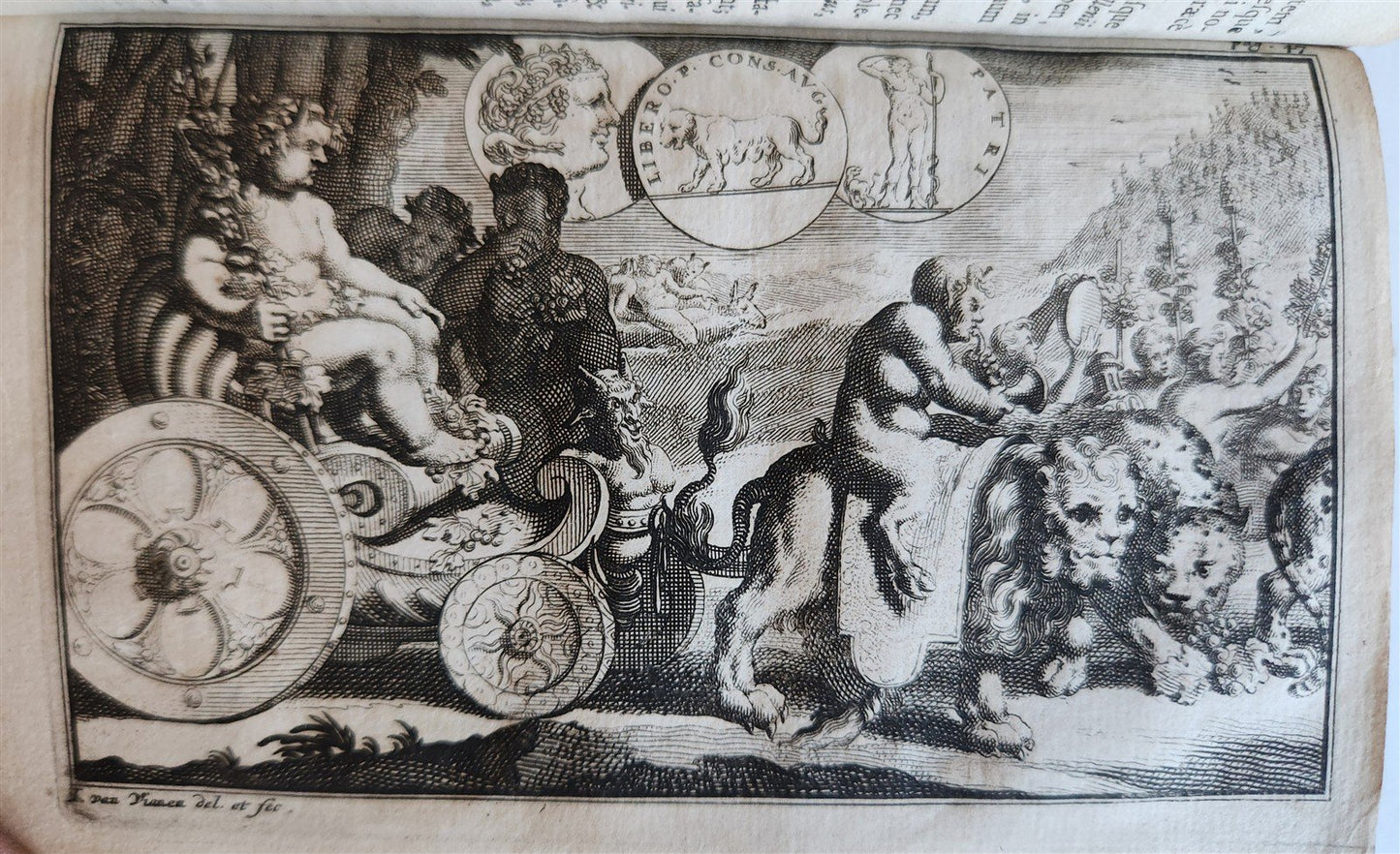 1697 MYTHOLOGY ILLUSTRATED w/ 26 ENGRAVINGS antique VELLUM BOUND
