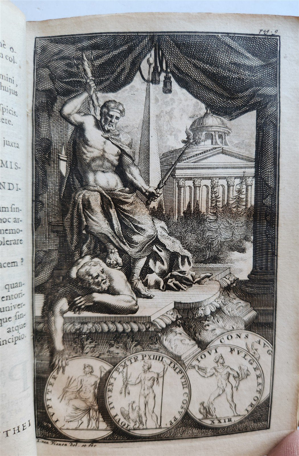 1697 MYTHOLOGY ILLUSTRATED w/ 26 ENGRAVINGS antique VELLUM BOUND