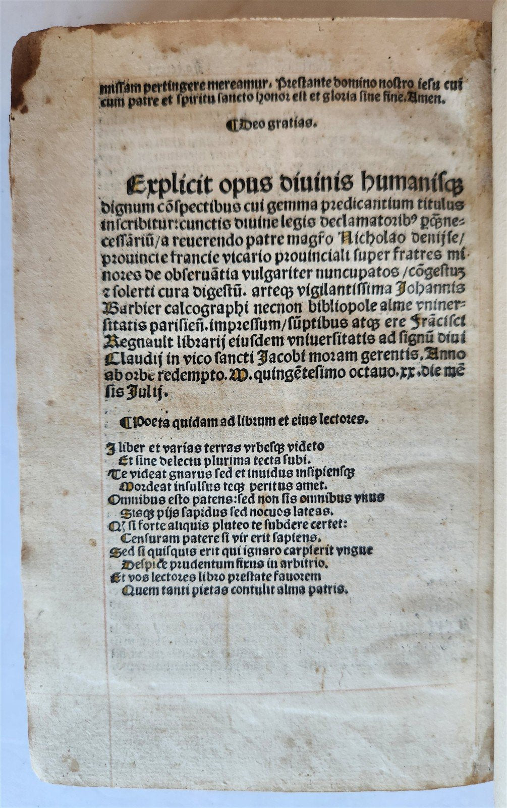 1508 POST-INCUNABULA antique 16th C Homilies of Franciscan friar Nicolas Denisse
