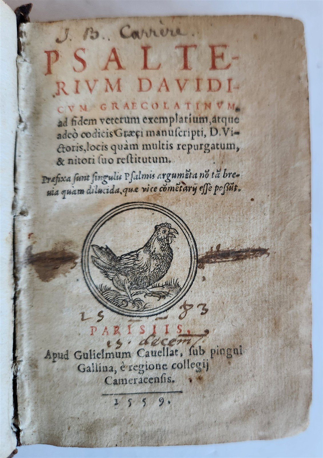 1559 PSALTER in GREEK & LATIN antique 16th CENTURY rare PSALTERIUM DAVIDICUM