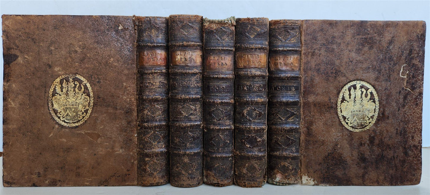 1714 ROMAN HISTORY by LIVY in LATIN antique 5 VOLUMES illustrated w/ map