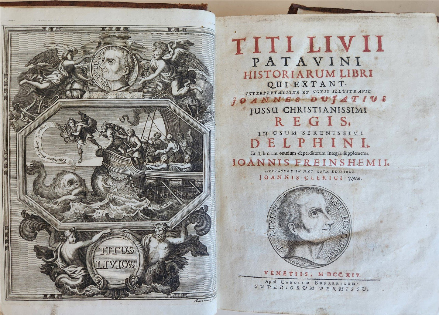 1714 ROMAN HISTORY by LIVY in LATIN antique 5 VOLUMES illustrated w/ map
