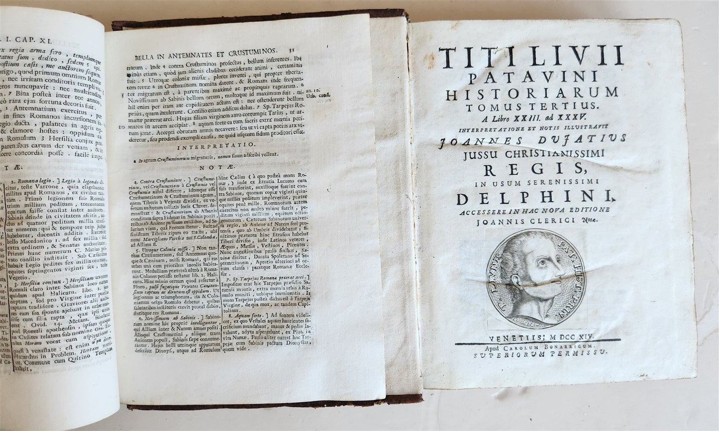 1714 ROMAN HISTORY by LIVY in LATIN antique 5 VOLUMES illustrated w/ map