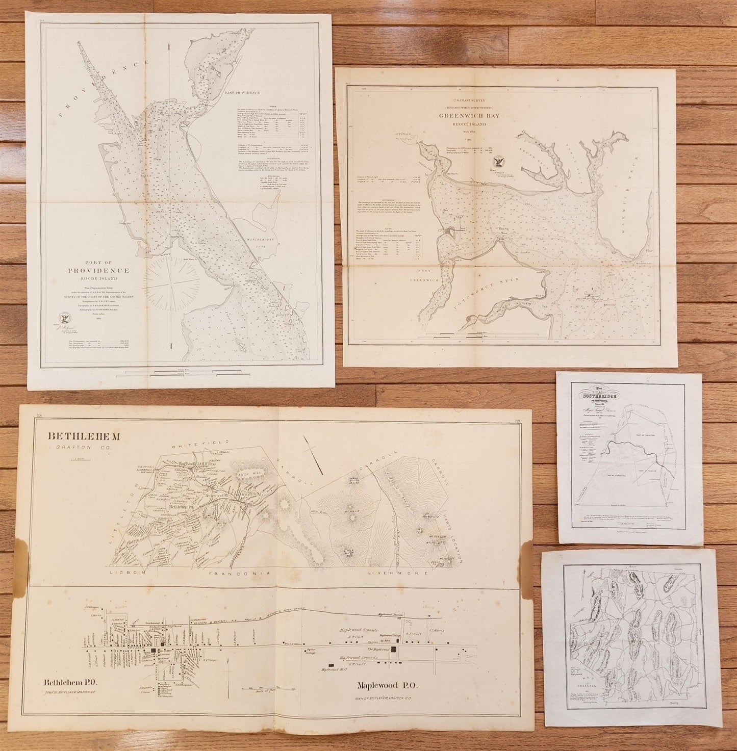 1865 LOT of 5 antique MAPS RHODE ISLAND NEW HAMPSHIRE AMERICANA