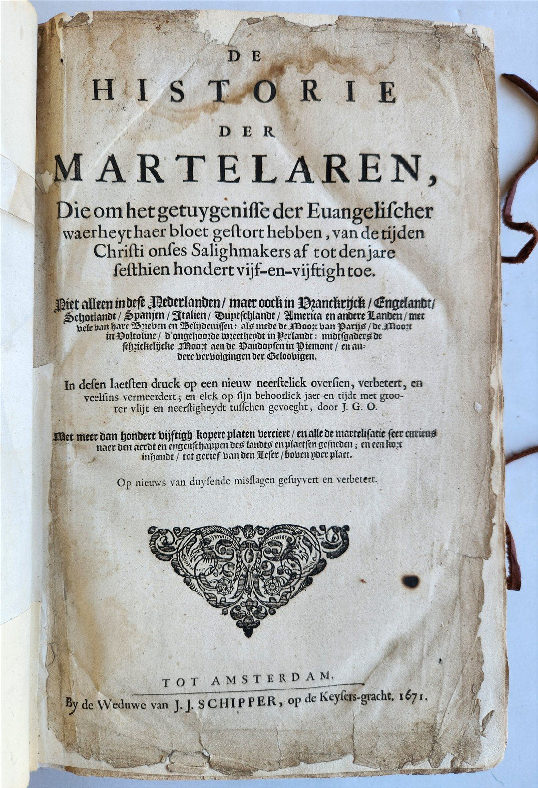 1671 HISTORY of MARTYRS antique ILLUSTRATED FOLIO in DUTCH vellum binding